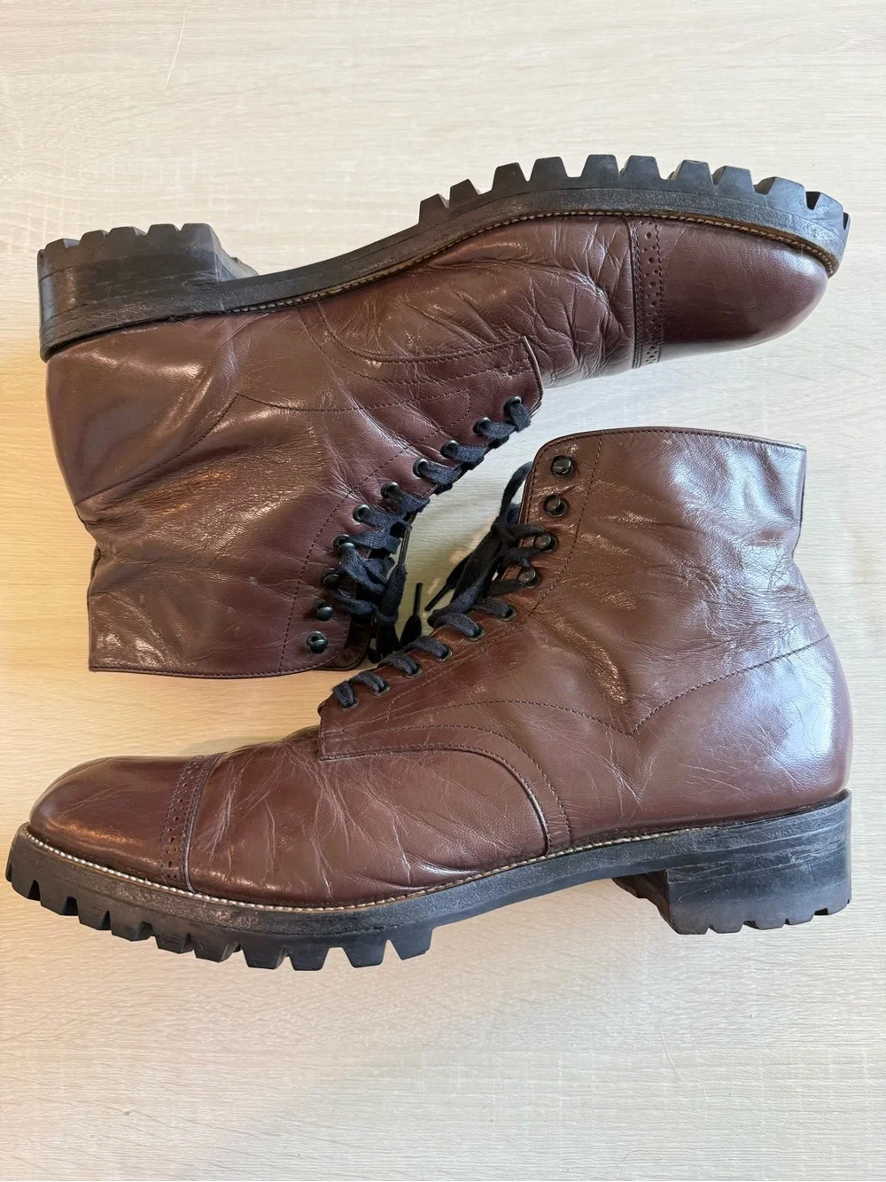 Stacy Adams Men’s Brown Leather Cap Toe Lace Up Ankle Boots Vibram Sole Size 12